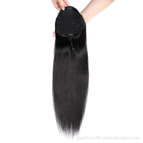 Wholesale Wrap Around Ponytail Human Hair Brazilian Kinky Straight Pony Tail Remy Hair Clip In Ponytail Extensions For Women